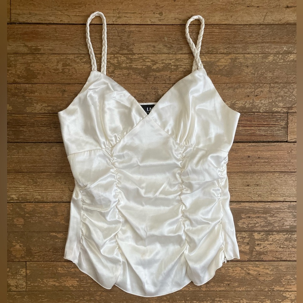 90s Ivory White Satin Corset Camisole with Braided Straps